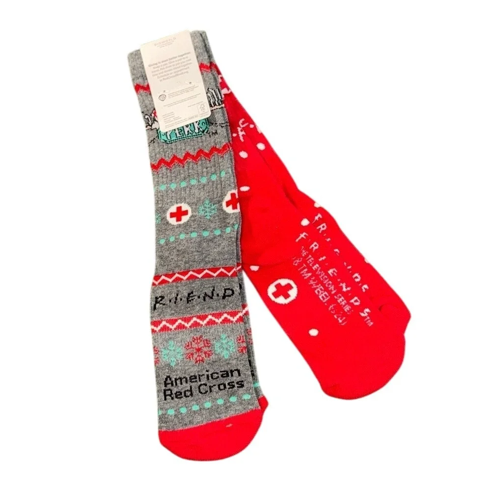 Friends‎ TV Show American Red Cross Crew Socks 2 Pair Set Turkey Holiday OSFM